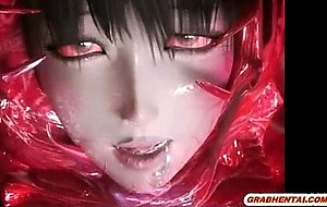 D anime caught by monster tentacles and sucked bigcock