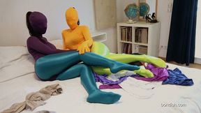 LESBIAN ZENTAI & PANTYHOSE LAYERING GAMES