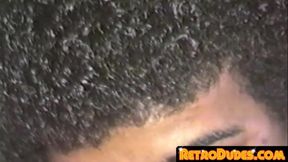 Kinky ebony hunk enjoys vintage solo stroking his hard cock