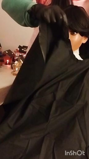 Ebony sex doll Nikki wears barberette capes