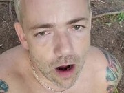 Masturbation next to a tree outdoors with hush buttplug