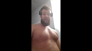 Very extremely dirty talk by Russian hairy man and big cumshot on hairy body