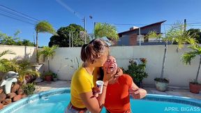 wet jeans, messy cream & poolside girl/girl teasing — part 1