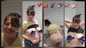BIG BIRTHDAY PARTY CELEBRATION IN THE RESTROOM PEEING SPITTING SINGING LAUGHING