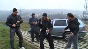 A crazy slut takes three big cocks