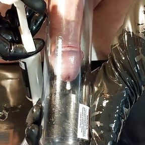 Pumping my little dick, sounding, latex gloves masturbarion and huge load