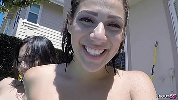 Two Big Shaking Butt Latina Bitches give older Guy FFM Threesome Fuck with intense Rimming his Asshole