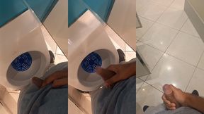 pee and jerk off in the public toilet