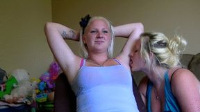 Angie licking Jessica's armpits