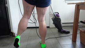 Muscular Calves Vacuuming in Lime Green Flats