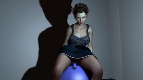 riding a ball with a plastic cock in the ass