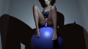 riding a ball with a plastic cock in the ass