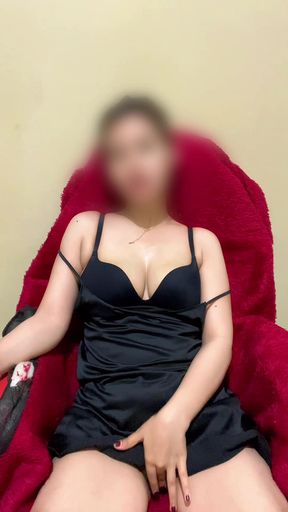 Horny Woman in Black Bra Spreads Legs Wide and Fingers Her Wet Pussy