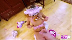 Cumshot Cum Play Cum Licking on her knees Pretty Face