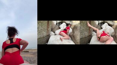 Une séance photo à la plage qui a tourner en vidéo porno avec un concombre