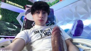 Hot Latino boy gets off solo with his big dong & cums hard