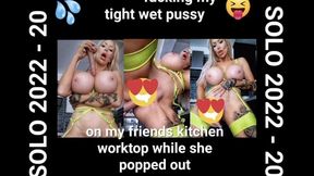 Fucking my tight wet pussy in my friend's kitchen.