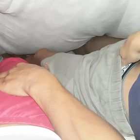 Horny stepmom came back to my bed at night for mutual masturbation