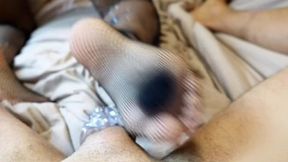 Locktober - Cage 6: Hot Girl teases Neighbour in Chastity cagewith her feet in Fishnet Pantyhose