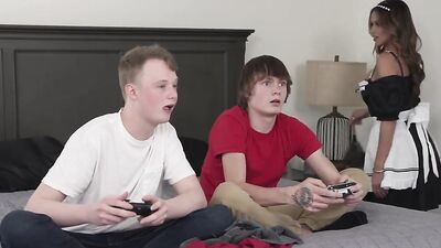 Give my step mother creampie while my friend watches