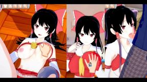 Reimu Hakurei Rubs Her Big Tits & Gives Blowjob in 3D Eroge Koikatsu! Touhou Animations