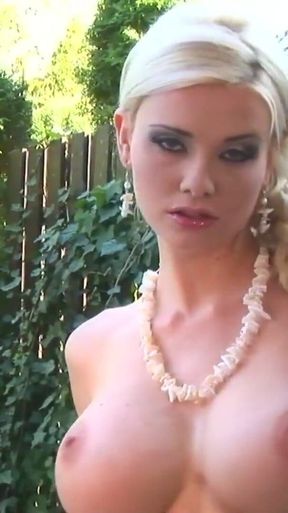 Blonde Badane gets horny in front of the old man and masturbates on a chair