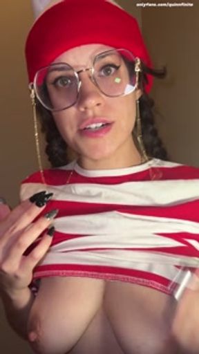 Busty brunette Waldo bounces on it after you find her lonely and feral
