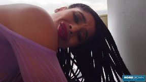 Ebony Lua Sophia squirts all over before being anal fucked