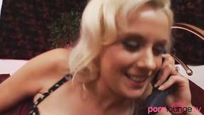 ”Blonde with big boobs gets muff spermed”
