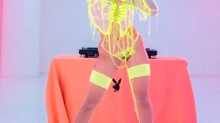 Neon lingerie looks hot on latina MILF