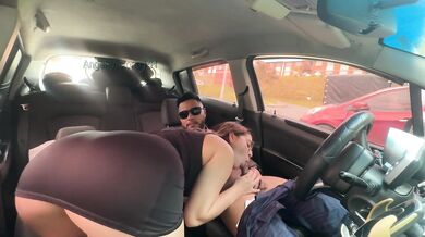 Her dress up her hips she takes his cock in the street