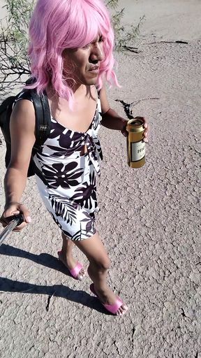 Cute Trans Barbie in New Pink Heels Goes for a Walk with Very Hot Ass and Cute Legs   Clip 1