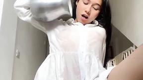 ”Cute teen brunette is fucking her tight cunt with a big dildo & she's very adorable while she's doing this. 2”