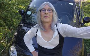 Mature Sissy Riding Dildo by Busy Road