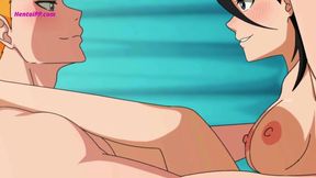 Rukia Rides Ichigo's Lap On His Bed While Her Small Tits Bounce And She Moans His Name