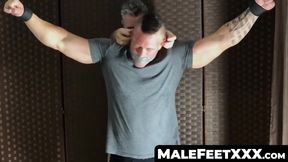MaleFeetXXX.com - Bound muscular dude tickled by mature deviant