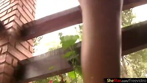 Slim Ebony Beauty`s Outdoor MonsterCock Jerk-Off!