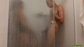 taking a shower after cum on my dick