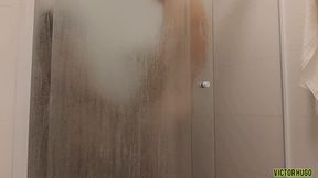 taking a shower after cum on my dick