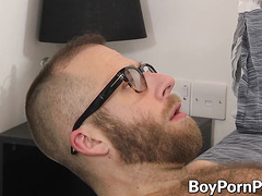 Horny teen Hunter Dickson rides sexy glasses wearing hunk