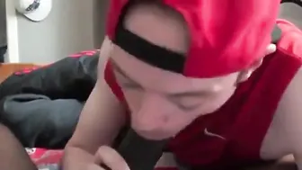 Amateur Twink Sucks Big Black Cock in Passionate Blowjob