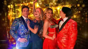 Wild hormone party with sweet prom queens eating cock