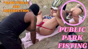 no condom public fuck + deep fisting in the forest