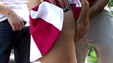 Mae Meyers Cheerleader Threesome Double Penetration