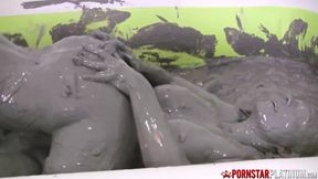 PORNSTARPLATINUM - Busty lesbo Mind Mink scissoring in the mud