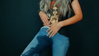 Pee in blue jeans