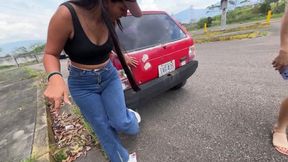 Dalilah shows Sofia how to turn off the car from the muffler