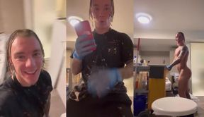 British tattooed man busting a nut at work his first cumshot caught on cam