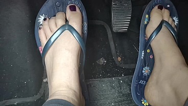 Wonderful revving pedal pumping in flip flops and masturbation re-edited 4K