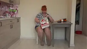Smoke a cigarette, and then fuck a hairy pussy and shake oily loves a red-haired BBW.